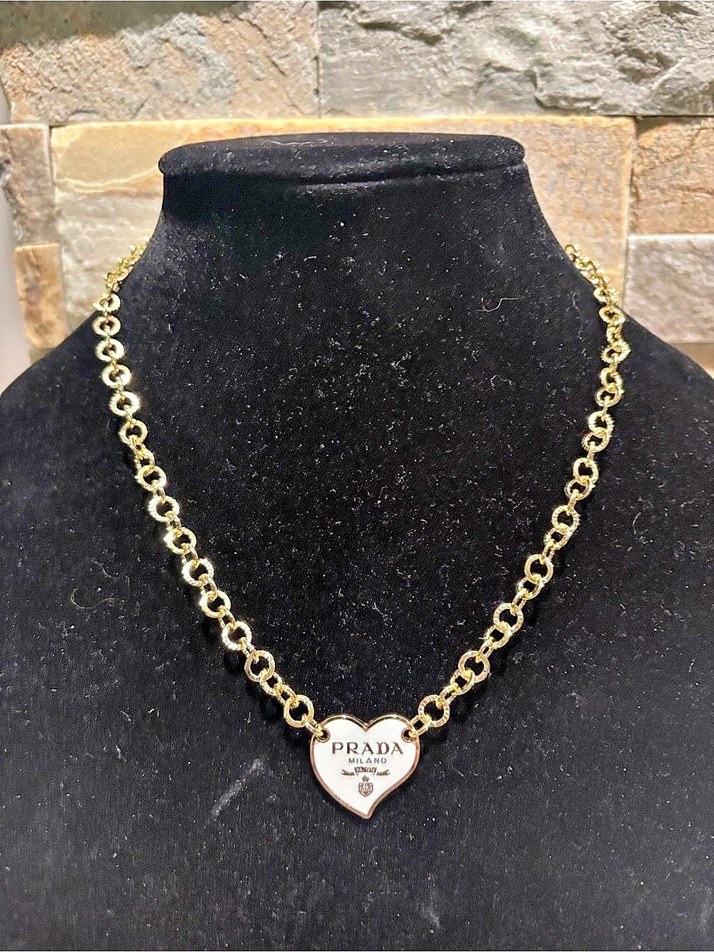 Gold-Tone Prada Heart Pendant Necklace